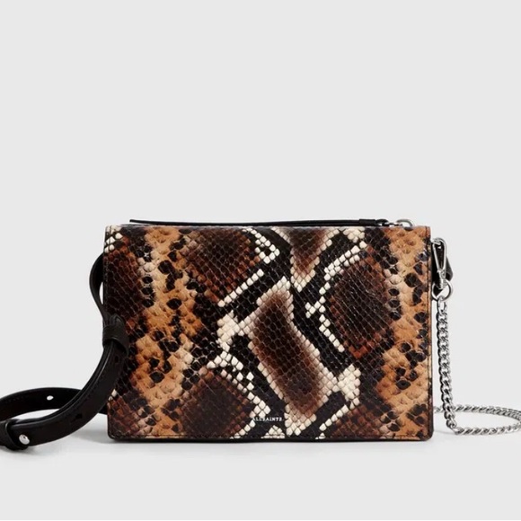 SOLD ALL SAINTS Fetch Sliver Chain Soft Leather Wallet Bag Crossbody Shoulder - Picture 10 of 10